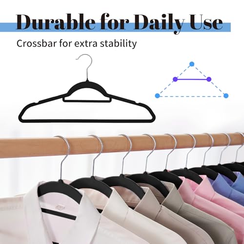 Smartor Black Velvet Hangers 120 Pack, Non-Slip Clothes Hanger with Tie Bar - color: Black With Tie Bar, size: 120 Pack