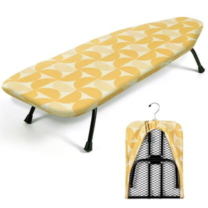 SheeChung Small Ironing Board 12"x32",Mini Ironing Board with Metal Mesh - style: Yellow Semicircle-32"x12"