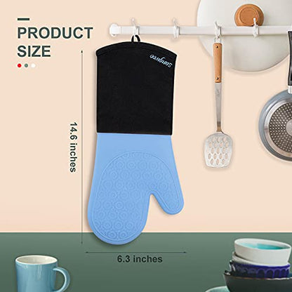 Silicone Oven Mitts - 14.6" Heat Resistant Oven Gloves for Baking, Cooking - color: Sky Blue & Black, size: 14.6in Oven Mitts