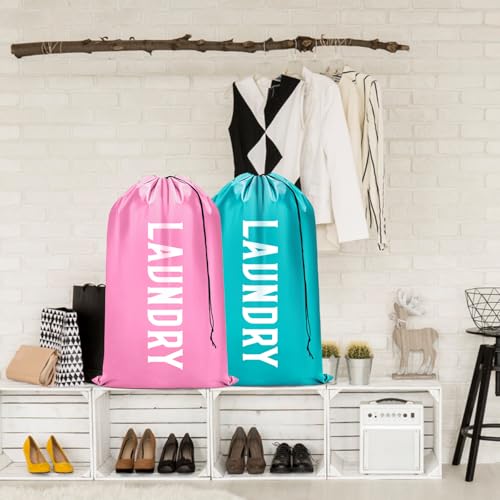 Fiodrimy 2 Pack XL Travel Laundry Bag, Machine Washable Dirty Clothes Organizer, Large Enough to Hold 4 Loads of Laundry, Easy Fit a Laundry Basket (Pink+Blue, 24" x 36") - color: Pink+Blue, size: 24" x 36"