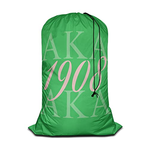 Swono AKA 1908 Washing Toy Storage Heavy Duty Basket Laundry Bag with Drawstring As Known As Abbreviation Cool Hip Hop Style Folding Organizer for Travel Oxford Cloth, Washing Machine, Green Pink - color: Aka 1908