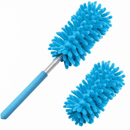 Duster for Cleaning, 10-29" Extension Pole, 2 Washable Heads, Blue - color: Blue, size: 2 Attachments