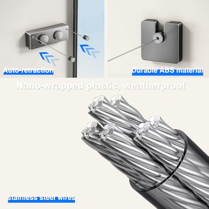 MUSTORN Retractable Clothesline Indoor, Non-Sagging Twin Clothes Line Retracting Outdoor Heavy Duty Clothes Drying Laundry Line Wall Mounted Stainless Steel Double Line-13.8 ft(Gray) - color: Gray