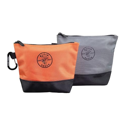 Klein Tools 55470 Utility Bag, Stand-Up Zipper Tool Bags, Tough 1680d Ballistic Weave, Reinforced Bottoms, Orange/Black, Gray/Black, 2-Pack - size: 2-Piece, style: 2-Piece