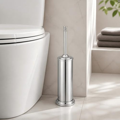 Chrome Toilet Brush and Holder Set，Extra Long Handled Toilet Bowl Brush and Holder，Stainless Steel Heavy Duty Toilet Brush for Bathroom,Deep Cleaning Modern Toilet Cleaner Slip Base - color: Chrome