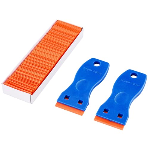 VEVOR 2PCS Razor Blade Scraper,Plastic Scraper Tool with 120PCS Plastic Blades,Cleaning Scraper Remover for Stickers,Decals,Adhesive,Labels,Paint from Glass, Car,Window,Caulk,No Scratches,Blue - style: Plastic blades