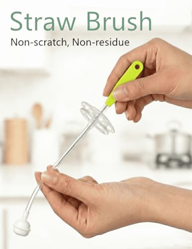 Baby Bottle Brush Set with Suction Base, Hidden Cleaner & Straw Brush, Green - color: Green
