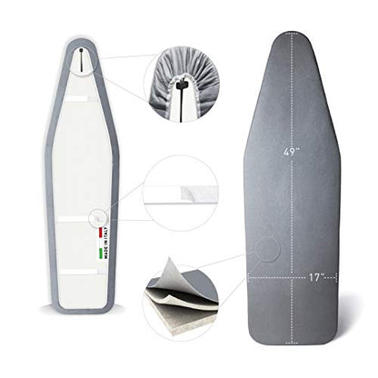 TIVIT Ironing Board Cover 17 x 49 – Made in Italy, Alumitek PRO Heat-Reflective, Thick 4-Layer Padding, Scorch & Stain Resistant - size: 17x49