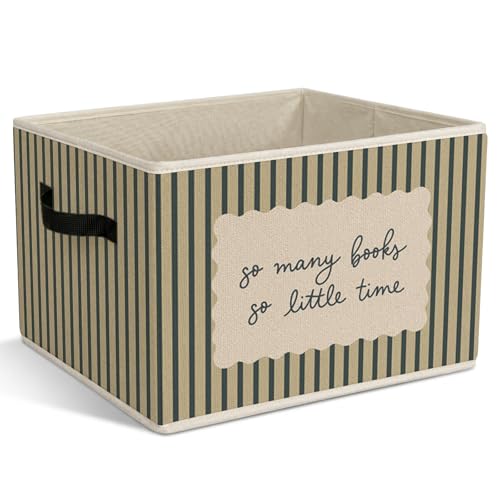 Book Lover Foldable Storage Bins with Handles, Striped So Many Books Quote Decorative Storage Basket for Organizing Clothes Tools Books, Reading Nook Decor Gift for Girl Boy Bedroom Nursery - color: Book Lover