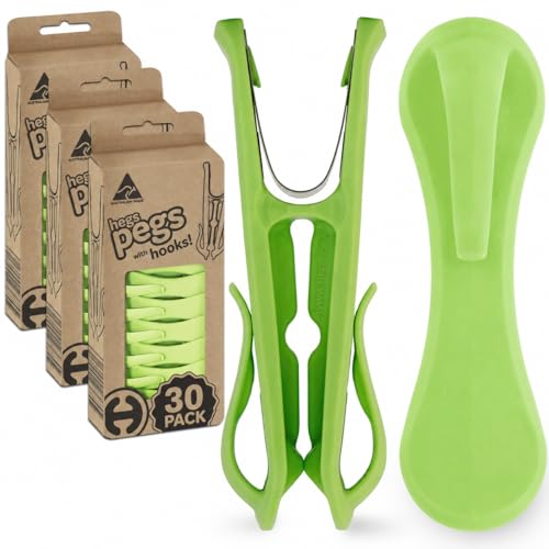 Hegs 30 Pack Pastel Green - The Smartest Heavy Duty Clothespins with Hooks - Hang 3 Garments at Once with Our Tough, Dual Hooks Clothes Pins with Anti-Rust Spring - Durable, Colorful Clothespins - color: 30 Pack (Green)