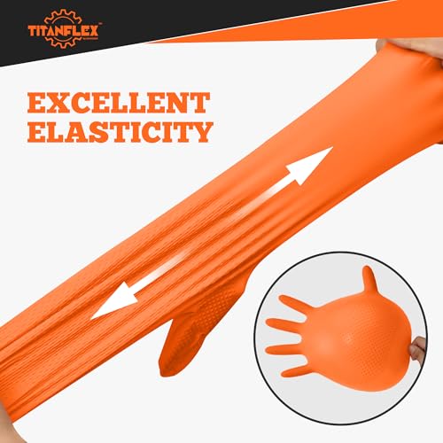 TitanFlex Heavy Duty Orange Nitrile Gloves, 6 Mil, Raised Diamond Texture, Mechanic Disposable Gloves, Latex Free Powder Free - color: 04 6mil (100ct), size: Large