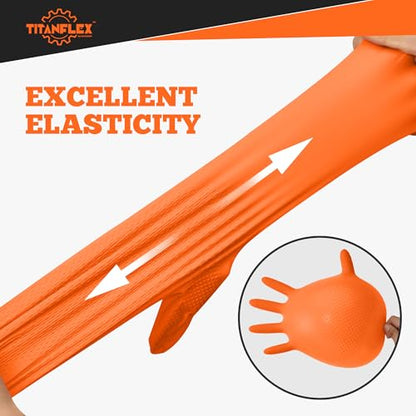 TitanFlex Heavy Duty Orange Nitrile Gloves, 6 Mil, Raised Diamond Texture, Mechanic Disposable Gloves, Latex Free Powder Free - color: 05 6mil (1000ct), size: Large