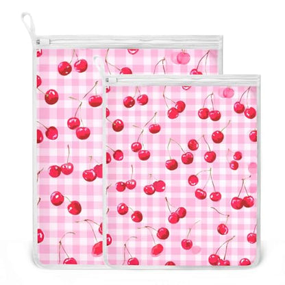 Mesh Laundry Bags Lingerie Bags for Washing Delicates 2 PCS Durable Wash Bag with Zipper Small and Medium Washable Pink Juicy Checkered Cherry - color: Pink Juicy Checkered Cherry