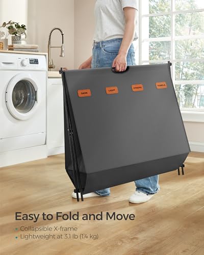 SONGMICS Laundry Hamper, 155L, 4 Sections, Collapsible X-Frame - color: Slate Gray, size: 155 L