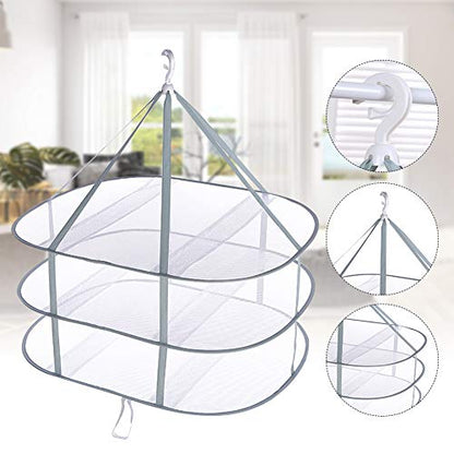 3 Tier Folding Drying Rack, 10Lb Capacity Space Saving Hanging Dryer with Fixing Band, Stackable Sweater Laundry Rack for Clothes, T-Shirt, Towels, Underwear, Indoor Outdoor Use, 31inch