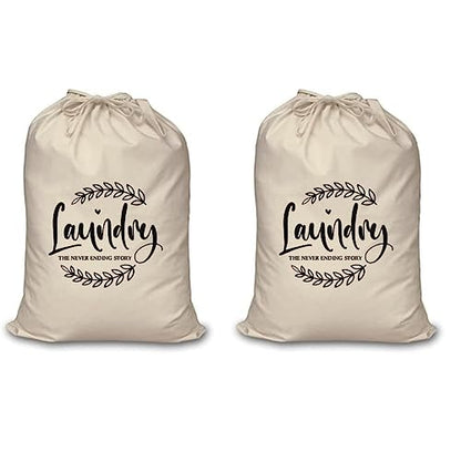 Mayatra's Cotton Laundry Bag for Clothes - Travel Organizer - Eco-Friendly 100% Pure Cotton Drawstring Bag - Large Size - Hanging Laundry Bag Foldable and Washable (Pack Of 2)
