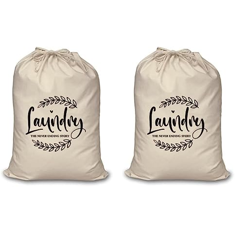 Mayatra's Cotton Laundry Bag for Clothes - Travel Organizer - Eco-Friendly 100% Pure Cotton Drawstring Bag - Large Size - Hanging Laundry Bag Foldable and Washable (Pack Of 2)
