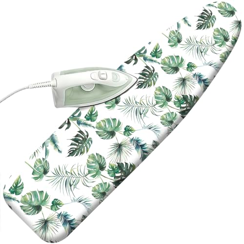 Padded Ironing Board Cover, 15 * 54 in Standard Size Ironing Board Covers, Easy Hook and Loop Fastener, Universal Fit for Standard Boards - color: Green Leaves