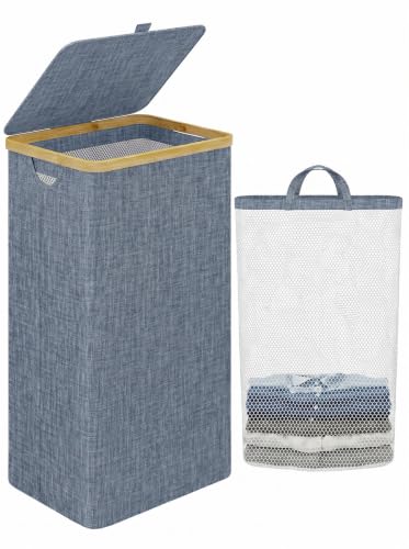 IEGrow Laundry Hamper with Lid,110L Laundry Basket with Mesh Bags,Blue - color: Blue, size: 110L