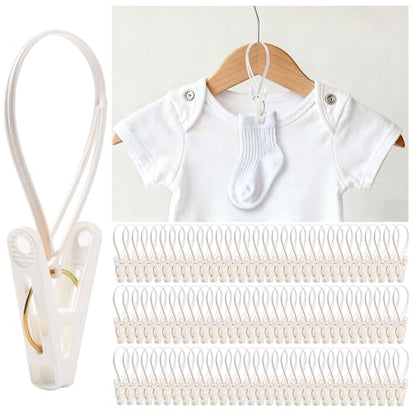 90 Pack Multi-Purpose Laundry Hooks Hanging Clips Bulk with Plastic Rope Hanger Clips for Baby Clothes Closet Organizer for Wardrobe Sock Pants Hat Towel Bathroom(White) - color: White