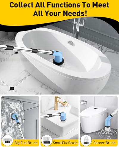 Electric Spin Scrubber for Bathroom, Shower Scrubber with Long Handle - color: Sky, size: 8 Brush Heads