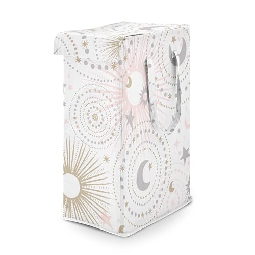 Sweet Jojo Designs Blush Pink Gold Star and Moon Girl Laundry Hamper Foldable Dirty Clothes Basket with Handles for Baby Nursery Kids Bedroom Teen Bathroom - Grey Celestial Sky Stars Gray Shabby Chic - color: Pink Celestial