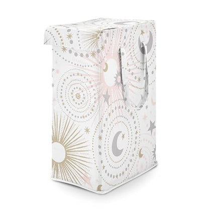 Sweet Jojo Designs Blush Pink Gold Star and Moon Girl Laundry Hamper Foldable Dirty Clothes Basket with Handles for Baby Nursery Kids Bedroom Teen Bathroom - Grey Celestial Sky Stars Gray Shabby Chic - color: Pink Celestial