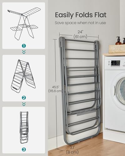 SONGMICS Clothes Drying Rack, Foldable 2-Level Stee Laundry Drying Rack - color: Gray, size: 2 Tiers（22"d x 61.8"w x 64.3''h )