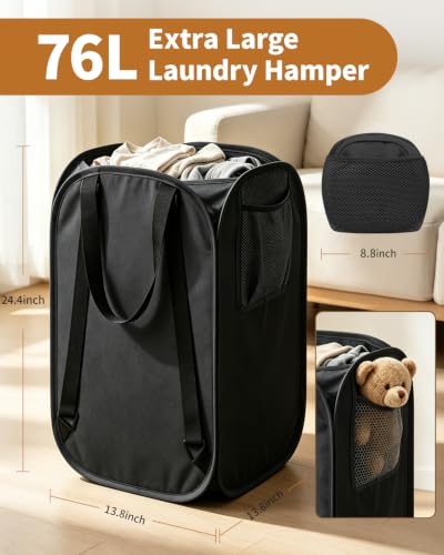 House Again 76L Laundry Backpack, 210D Oxford Heavy Duty Laundry Bag Backpack with Adjustable Shoulder Straps, Foldable Laundry Bag for College Dorm and Travel, Black - color: Black, size: 1-Pack