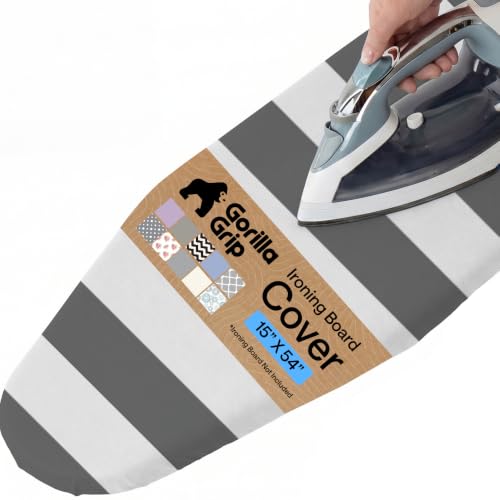 GORILLA GRIP Padded Ironing Board Cover, 15x54 Striped - color: Striped: White/Gray, size: 15" X 54"