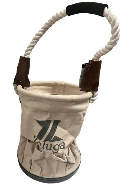 Zeluga 20-385 28 oz. Utility Canvas Bucket with Heavy Duty Plastic Bottom, Collapsible Canvas Bucket, 12 Outside Pockets Organizers Bolt Bucket, White