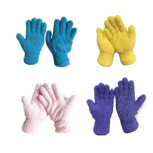 TopHomer Microfiber Gloves House Cleaning Auto Dusting Gloves Coral Fleece for Dusting Furniture and Small Objects - color: Yellow+blue+purple+pink