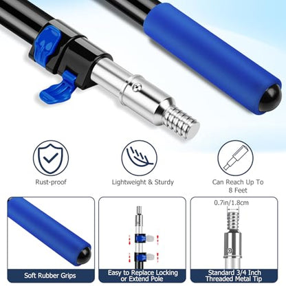 3.3-8 FT Telescopic Extension Pole Aluminum Paint Roller & Cleaning Pole - size: 8 Ft Blue
