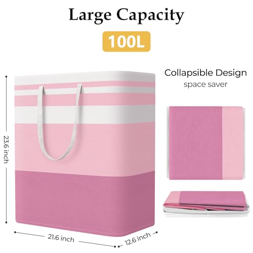 StorageRight Laundry Basket Hamper, 100L Collapsible Clothes Storage, Pink - color: Pink, size: 100L