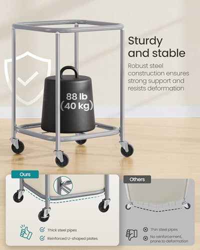 SONGMICS Laundry Basket with Wheels, 170L, Steel Frame, Removable Bag - color: Dove Gray + Cream White, size: 140 L (2-Section)
