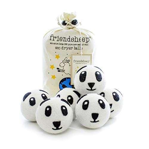 Friendsheep Wool Dryer Balls, Organic Reusable Fabric Softener Alternative for Laundry, Handmade, Fair Trade, Hypoallergenic, Eco-Friendly, Plastic-Free (6 Pack XL – Panda) - color: Panda Pack, size: 1 Count (Pack of 6)