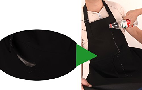 Black Professional Resist Water Adjustable Extra Long Bib Apron 3 Pockets Home Kitchen Garden Restaurant Cafe Bar Pub Bakery for Cooking Chef Baker Servers Craft Unisex - color: Black