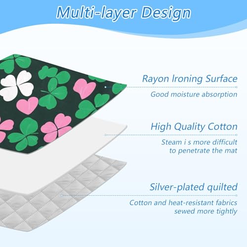 Ironing Mat Portable Ironing Pad Ironing Blanket for Table Top Heat Resistance Double-Side Using Travel Large 47.2 x 27.6 Inch Foldable Lightweight Clover Hearts - color: Clover Hearts