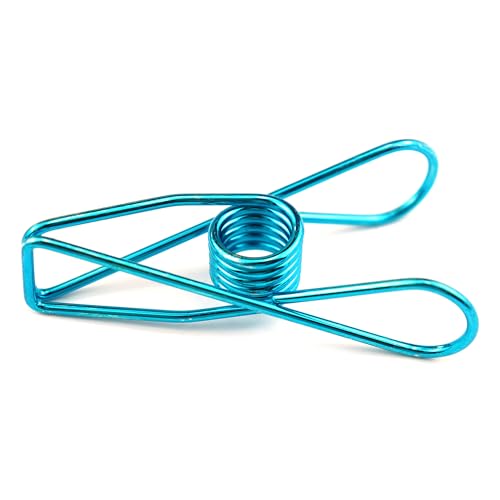 7 PCS Stainless Steel Large Blue Clothespin High Elasticity Strength Clothes Pins Heavy Duty Multipurpose Metal Wire Chip Clips 2.83 Inch for Snack Bag Food Packages Office Outdoor Photo - size: 2.83 Inch (7.2x1.8cm)-Blue-7 PCS