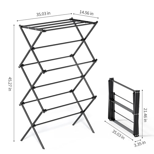 APEXCHASER Drying Rack Clothing, Metal Clothes Drying Rack Foldable for Clothe Towel, Collapsible Laundry Rack Indoor Outdoor Laundry Room, Black
