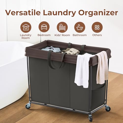 Large Laundry Hamper with Wheels, 320L Rolling Laundry Basket with Wheels - color: Black, size: 320L