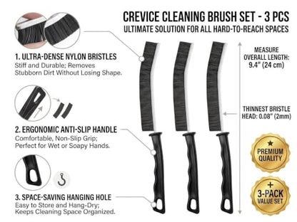 3 Pack Crevice Cleaning Brush Set, Hard Bristle Grout Cleaning Brush for Small Spaces, Gap Cleaner Tool for Window Tracks, Bathroom & Tile⁠