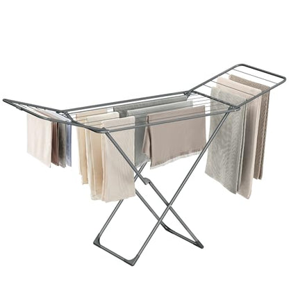 SONGMICS Clothes Drying Rack, Foldable, Heavy Duty, 2 Gullwings - color: Gray, style: 2 Gullwings（19.7"D)