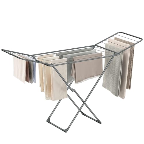 SONGMICS Clothes Drying Rack, Foldable, Heavy Duty, 2 Gullwings - color: Gray, style: 2 Gullwings（19.7"D)