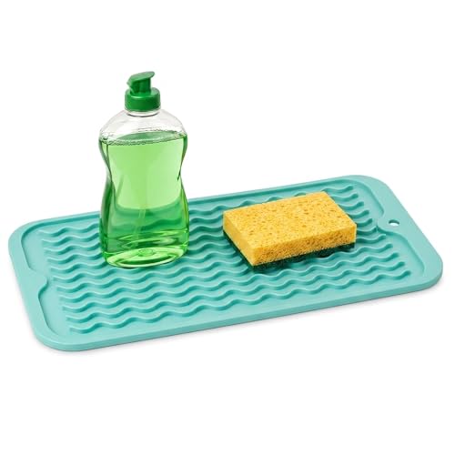 ZLR Small Silicone Drying Mat & Sink Caddy, 6"x12", Mint Green - color: Mint Green, size: 12" x 6"