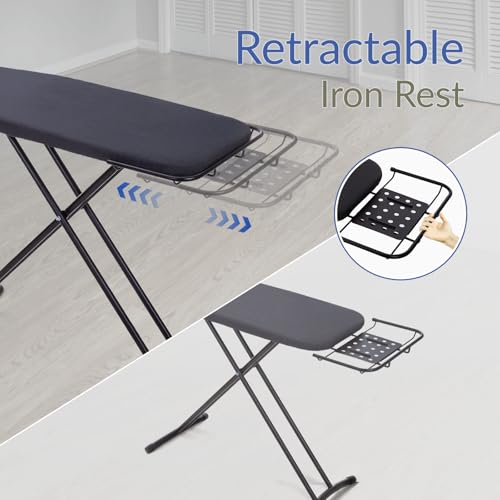 Ironing Board 48"x15" with Iron Rest, RAINHOL Black Full Size Iron Board - color: Black (Retractable Iron Rest), size: 48"L x 15"W