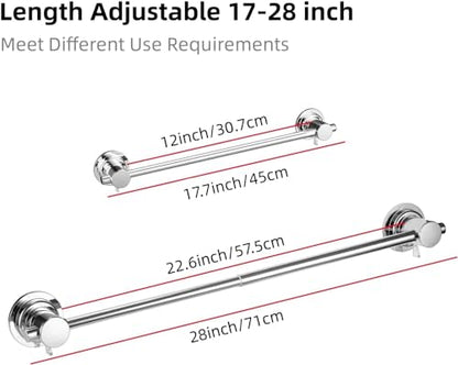 JiePai 17-28 Inch Extendable Suction Cup Towel Bar for Bathroom,Chrome - color: Chrome