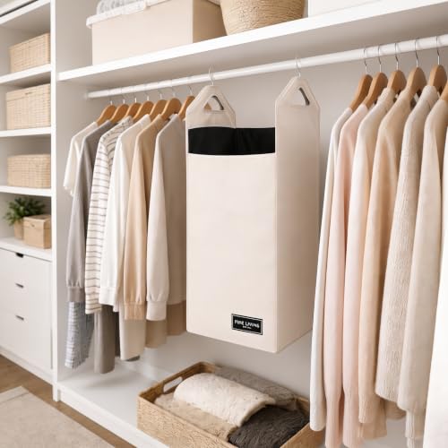 TFLC Hanging Laundry Hamper bag, Portable Clothes Hampers for Laundry Beige - color: Beige, size: Single Compartment