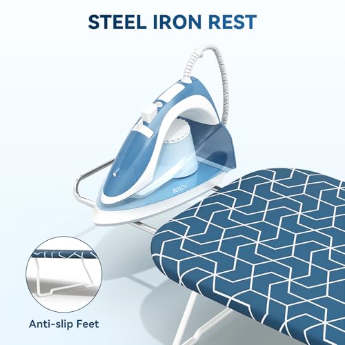 Small Ironing Board Tabletop 30x12”, with Iron Rest, All-Metal Mesh Panel - color: Steel Blue