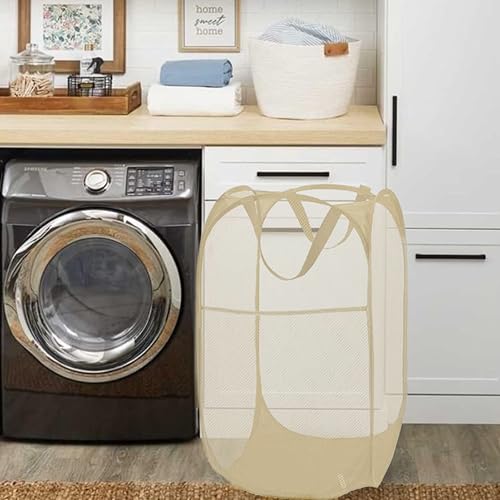 BATTOO Deluxe Strong Mesh Pop up Laundry Hamper Basket with Side Pocket for Laundry Room, Bathroom, Kids Room, College Dorm or Travel Beige - color: Beige
